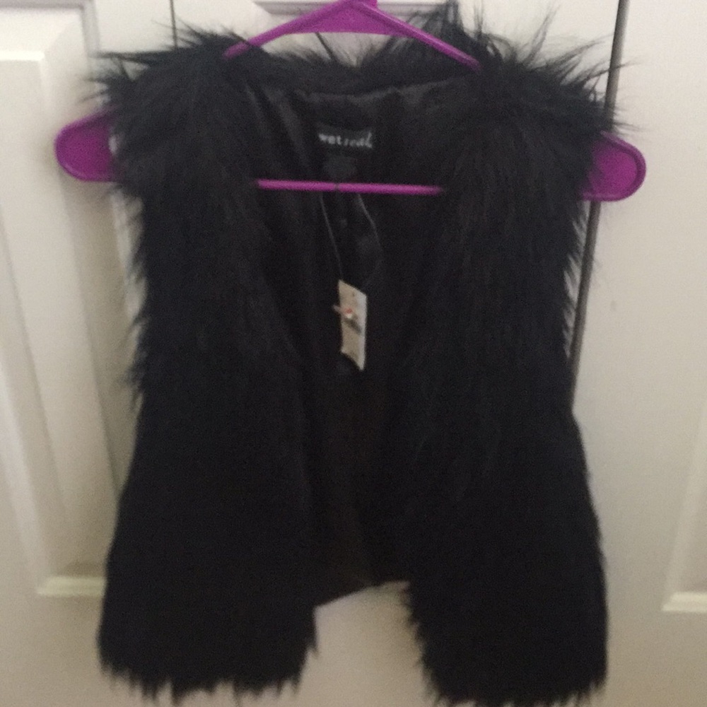 Black faux fur leather vest